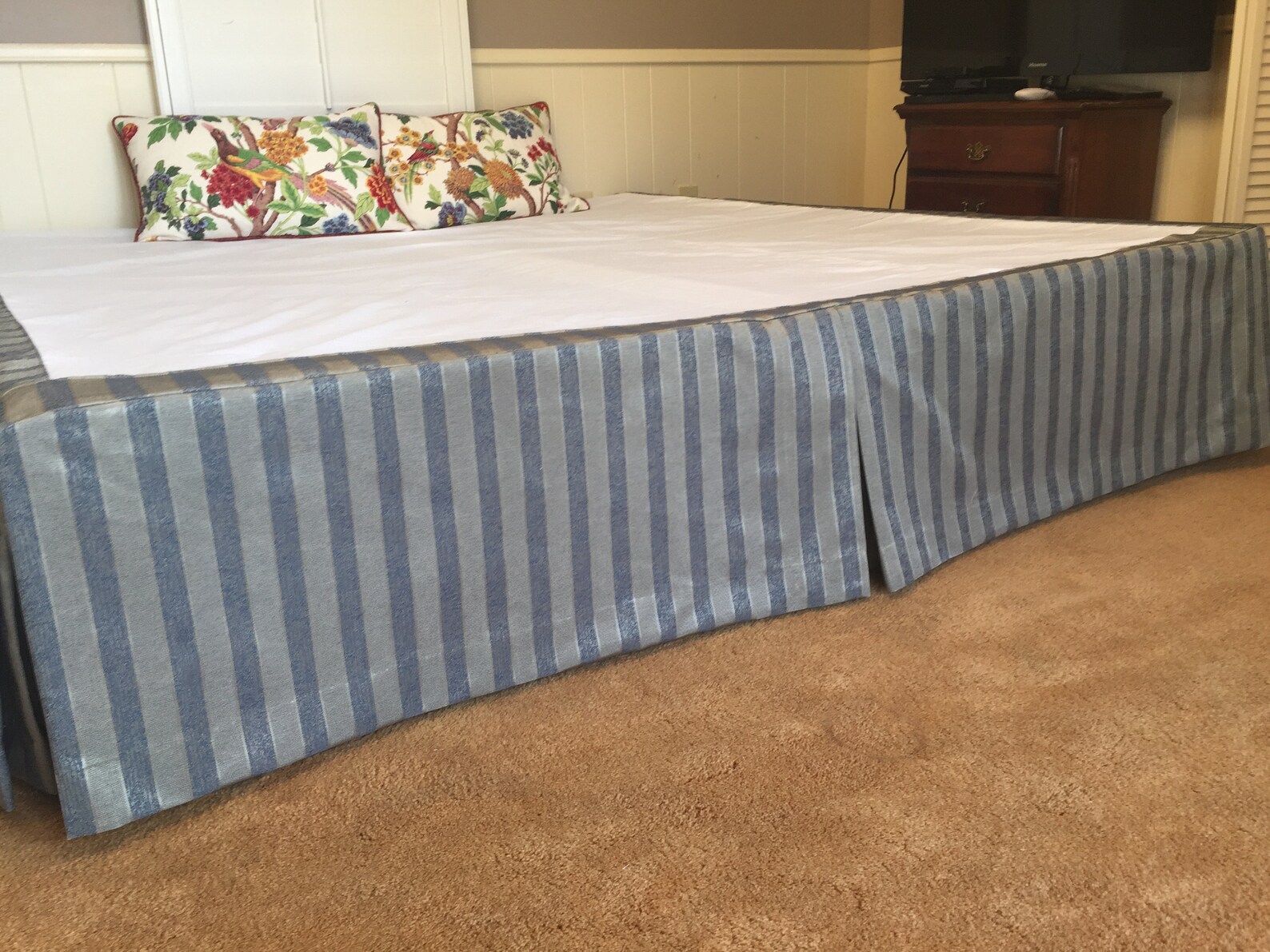 Tailored King Bed Skirt in Navy and Gray Stripe Etsy
