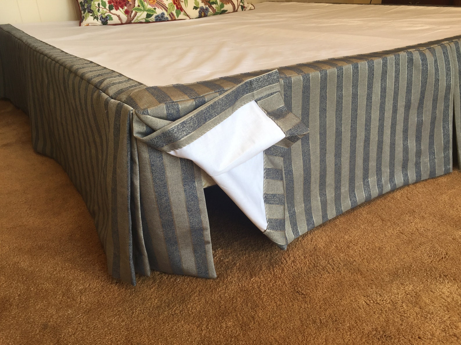 Tailored King Bed Skirt in Navy and Gray Stripe Etsy
