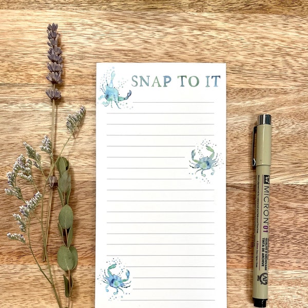 Snap To It Notepad - 50 Sheets | Blue Crab Notepad | Beach Housewarming Gift | Summer Notepad | Gift with Crab on it |