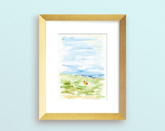 Sisters by the Sea - Watercolor Print (5x7) | Watercolor beach painting