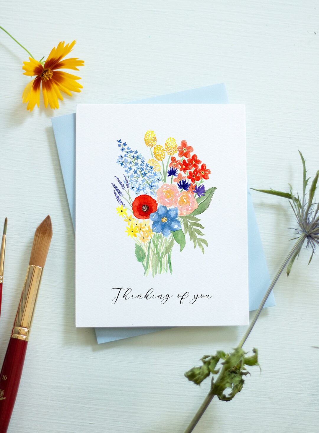 Thinking of You Card/ Watercolor Flower Card/ Card for a Friend - Etsy