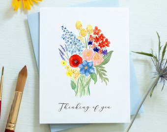 Thinking of You Card/ Watercolor Flower Card/ Card for a friend