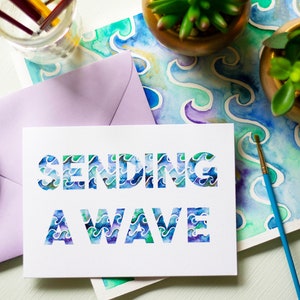 Enviando um cartão de felicitações Wave/cartão aquarela/cartão oceano