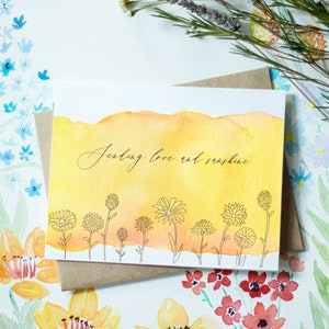Cartão de envio de amor e luz do sol com carimbo/cartão aquarela/cartão pensando em você