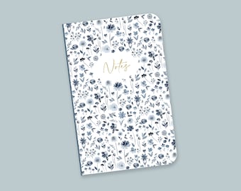 Blue Flower Lay-Flat Notebook 5.25" x 8.25"- Soft Cover Journal. Matisse Quote Inside