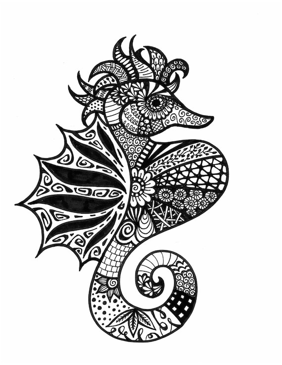 Seahorse Zentangle Doodle Print for Download - Etsy