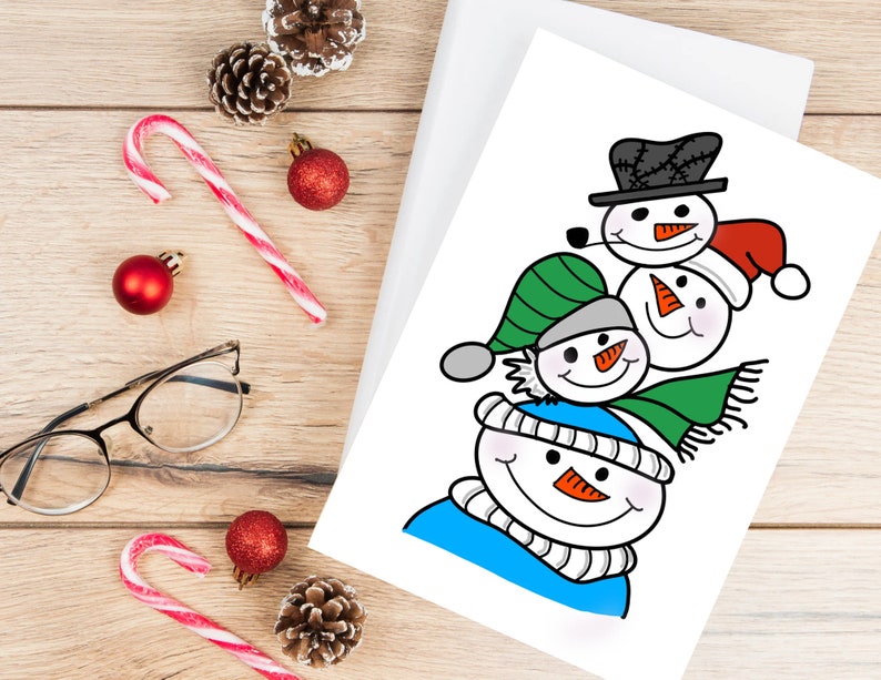 Stacked Snowmen Instant Download and Printable Christmas Cards - Etsy