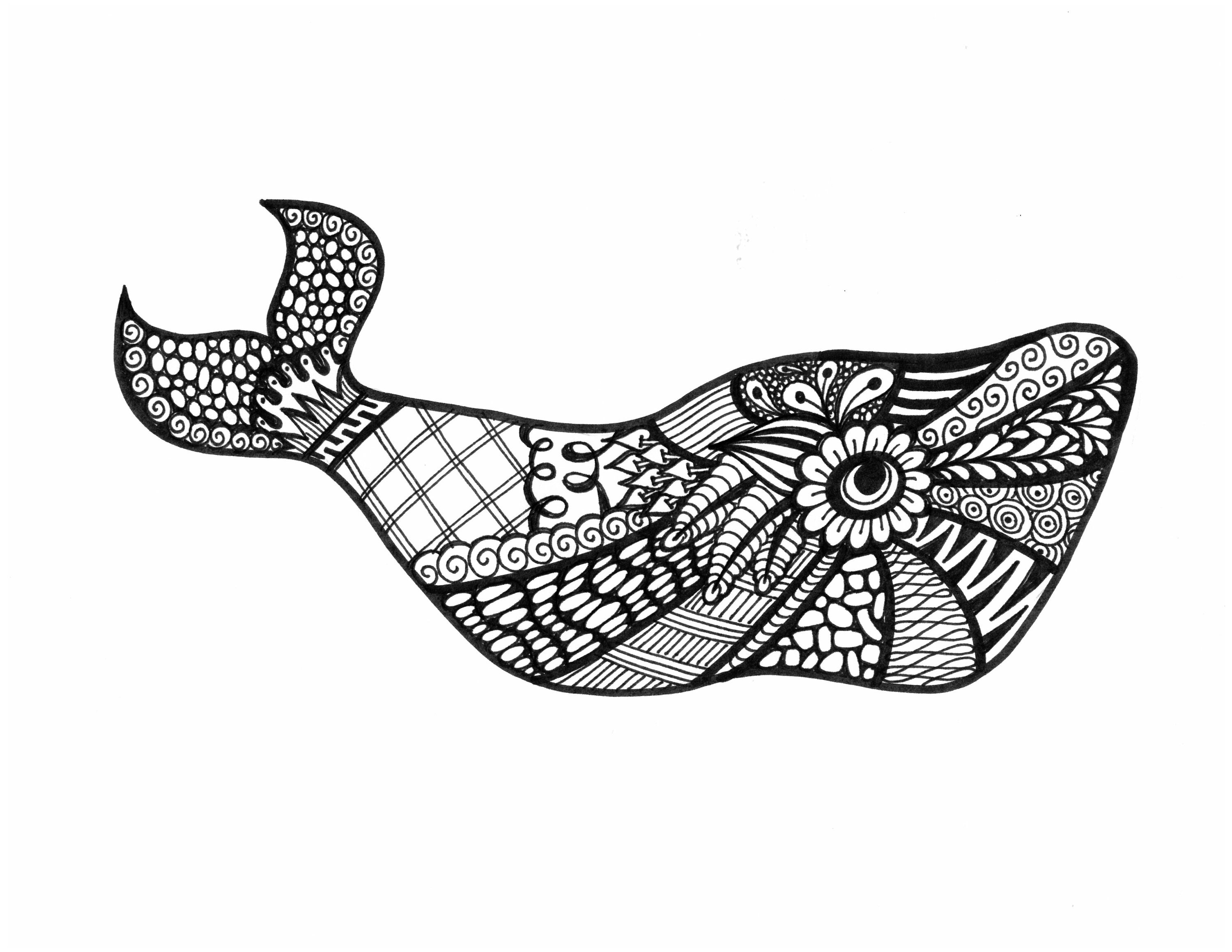 Whale Zentangle Doodle Print For Download Etsy