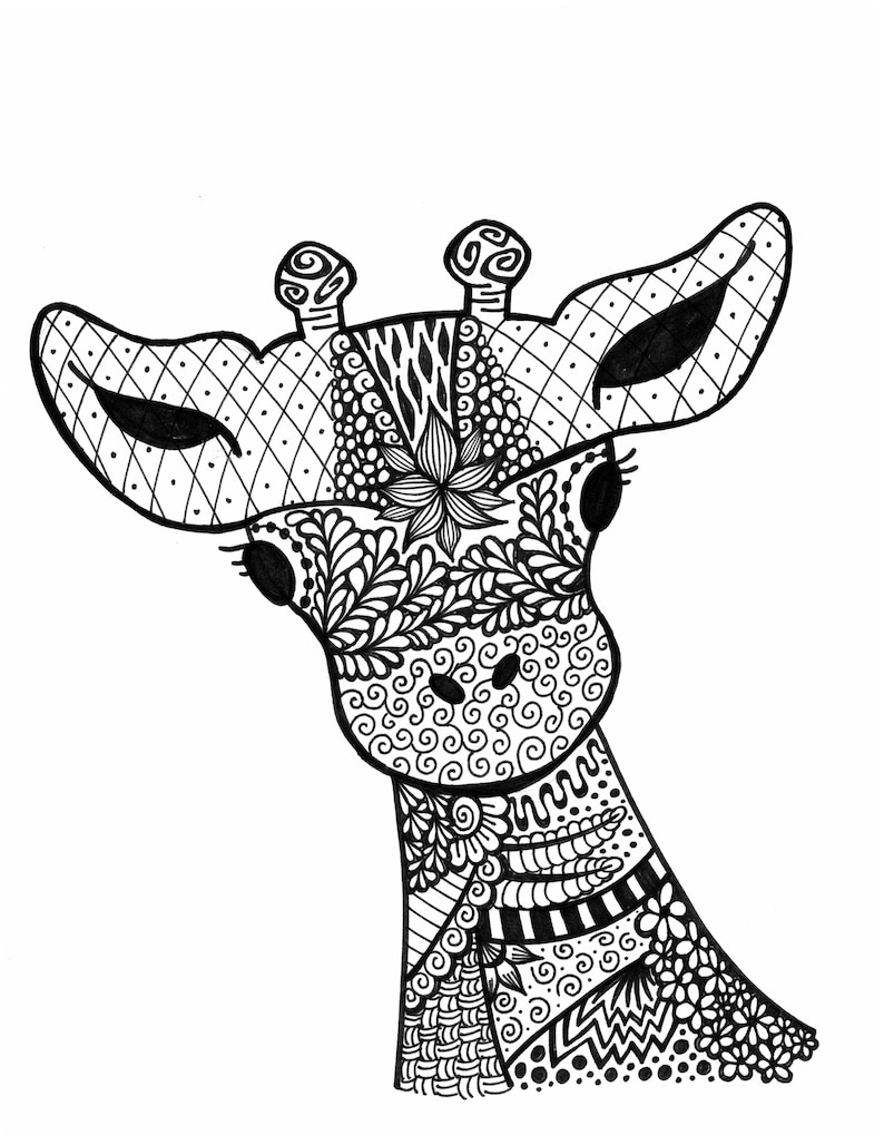 Giraffe Zentangle Doodle Print for Download Etsy