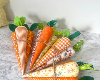 Easter farmhouse fabric carrots Spring basket stuffer Rustic Easter decor 3x stuffed carrots