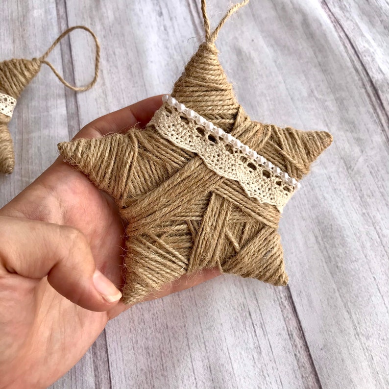 Set of 5 Twine Ornaments for Rustic Christmas Decor Country Etsy Canada