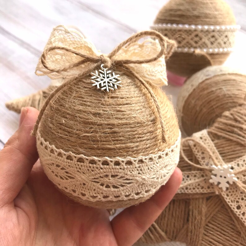 Set of 5 Twine Ornaments for Rustic Christmas Decor Country Etsy Canada