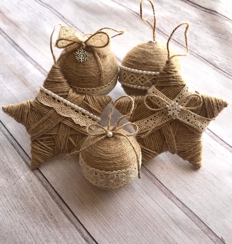 Set of 5 Twine Ornaments for Rustic Christmas Decor Country Etsy Canada