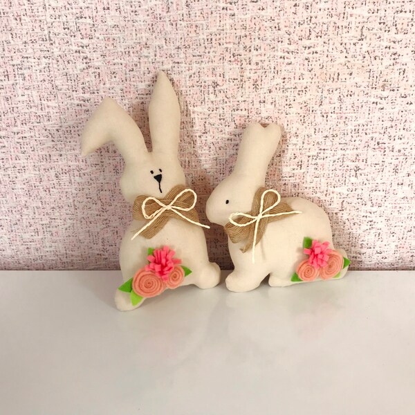 Set of 2 Stuffed Easter floral bunnies Spring Basket filler Easter decoration