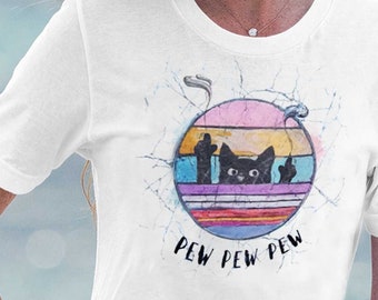 Funny Cat Shirt Pew Pew Pew Stripe Retro Design T-Shirt Boho Hippie Grunge Trendy Clothes Tshirt Alt Clothes Indie Clothing