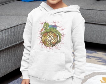 Dragon Celtic Knot Kid's Batik Art Hoodie Youth Hooded Sweatshirt