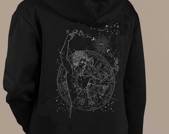 Dark Academia Hoodie Sweatshirt Zodiac Alt Clothing Astrology Shirt Moon Phases Indie Clothes God Hooded Sweatshirt Indie Renaissance Man