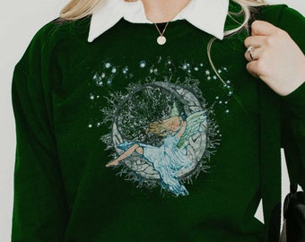 Fairy Shirt Fairy Moon Sweatshirt Cottagecore Clothing Batik Angel Alt Clothing Celtic Knot Moon Shirt Fairycore Indie Clothing