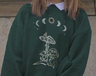 Mushroom Shirt Trendy Sweatshirt Magic Mushroom Moon Phases Cottagecore Clothes Dark Academia Mushrooms Crewneck Frog Toad Batik