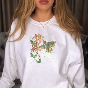 Batik Shirt Hummingbird and Flower Sweatshirt Bird Shirt Botanical Nature Forestcore Cottagecore Clothing Alt Clothing Aesthetic Clothes