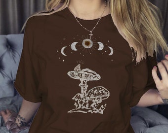 Mushroom Shirt Magic Mushroom T Shirt Moon Phases Cottagecore Clothes Dark Academia Shirt Mushrooms Frog Toad Trendy Shirt Batik