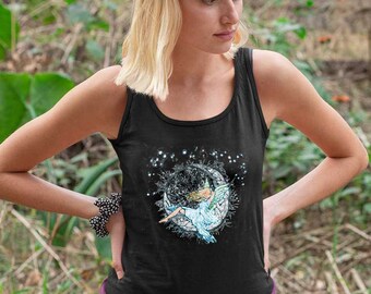 Fairy Shirt Tank Top Fairy Moon Yoga Clothes Celtic TShirt Fairycore Batik Shirt Celtic Clothing Cottagecore Boho Racerback Tee