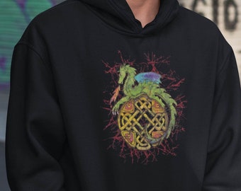 Dragon Shirt Celtic Knot Hoodie Batik Celtic Dragon Sweatshirt Irish Scotland Grunge Alt Clothing Indie Clothing Bearded Dragon Distressed