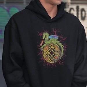 Dragon Shirt Celtic Knot Hoodie Batik Celtic Dragon Sweatshirt Irish Scotland Grunge Alt Clothing Indie Clothing Bearded Dragon Distressed