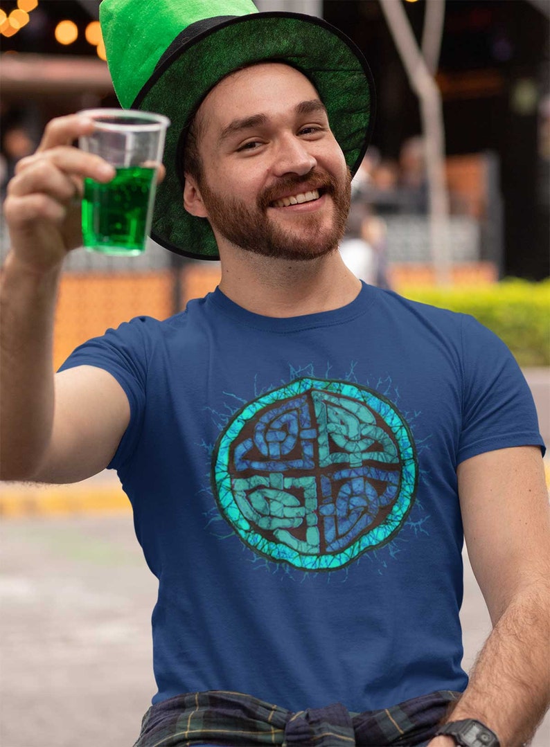 Celtic Knot Shirt Batik Short Sleeve T Shirt Ireland Scotland Boho Aesthetic Clothes Indie Clothes Aqua and Blue Celtic TShirt Lucky Alt image 1