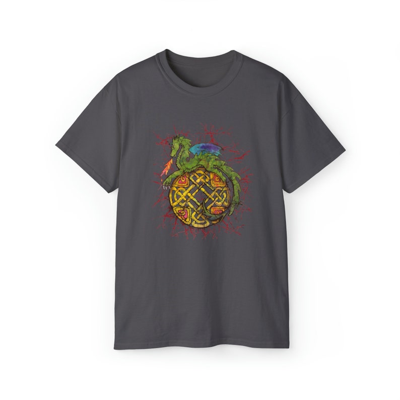 Dragon on Celtic Knot Batik T-Shirt Irish Scotland Mystical Fantasy Alt image 3