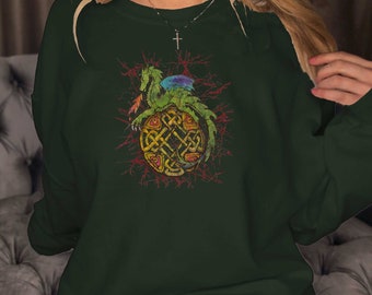 Dragon Shirt Celtic Knot Crewneck Batik Celtic Dragon Sweatshirt Irish Scotland Grunge Alt Clothing Indie Clothing Bearded Dragon Distressed