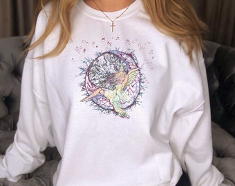 Fairy Moon Crewneck Sweatshirt Cottagecore Clothing Batik Angel Alt Clothing Celtic Knot Moon Shirt Fairycore Indie Clothing Fairy Shirt