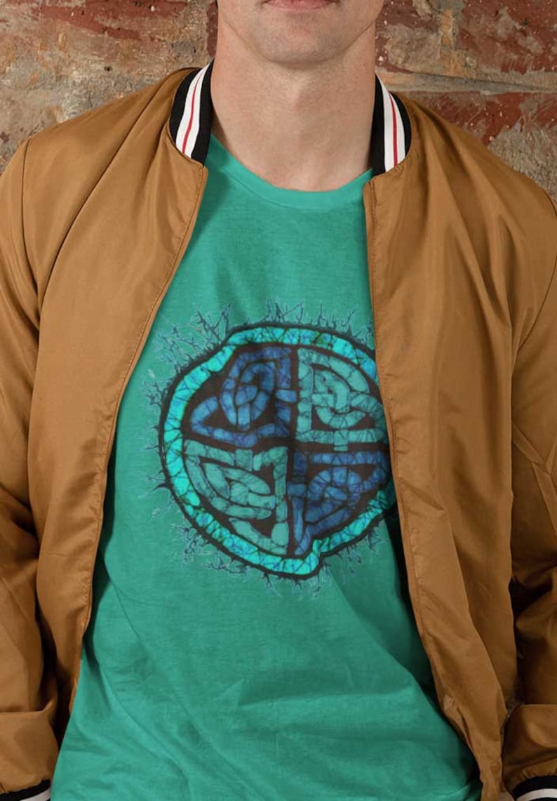 Celtic Knot Shirt Batik Short Sleeve T Shirt Ireland Scotland Boho Aesthetic Clothes Indie Clothes Aqua and Blue Celtic TShirt Lucky Alt image 7