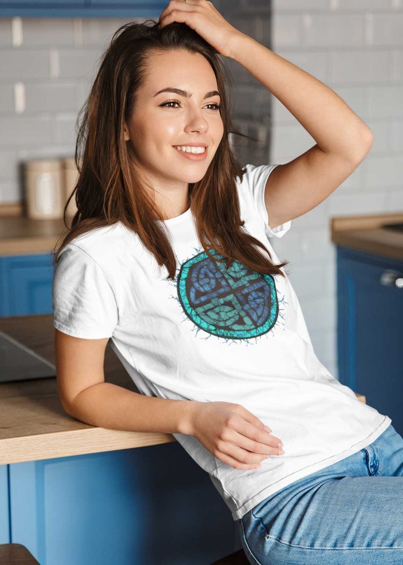 Celtic Knot Shirt Batik Short Sleeve T Shirt Ireland Scotland Boho Aesthetic Clothes Indie Clothes Aqua and Blue Celtic TShirt Lucky Alt image 3