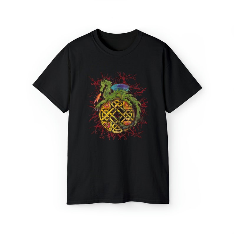 Dragon on Celtic Knot Batik T-Shirt Irish Scotland Mystical Fantasy Alt image 2