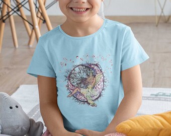 Fairy Shirt Fairy on Moon Batik Shirt Fairycore Clothing Kid's T Shirt Little Girls Angel Faerie Cottagecore T-Shirt