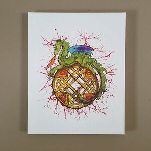 Dragon on Celtic Knot Batik Print on Canvas Art Wall Print 16 x 20 Kid&#39;s Room Colorful Dragons
