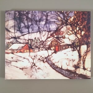 Winter House Cottage Batik Framed Print Cottagecore Wall Art Decor
