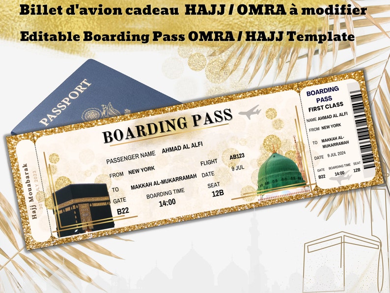 Hajj Plane Ticket, Umrah Plane Ticket, Hajj Gift, Muslim Gift, Mecca Airplane Ticket, Umrah Gift