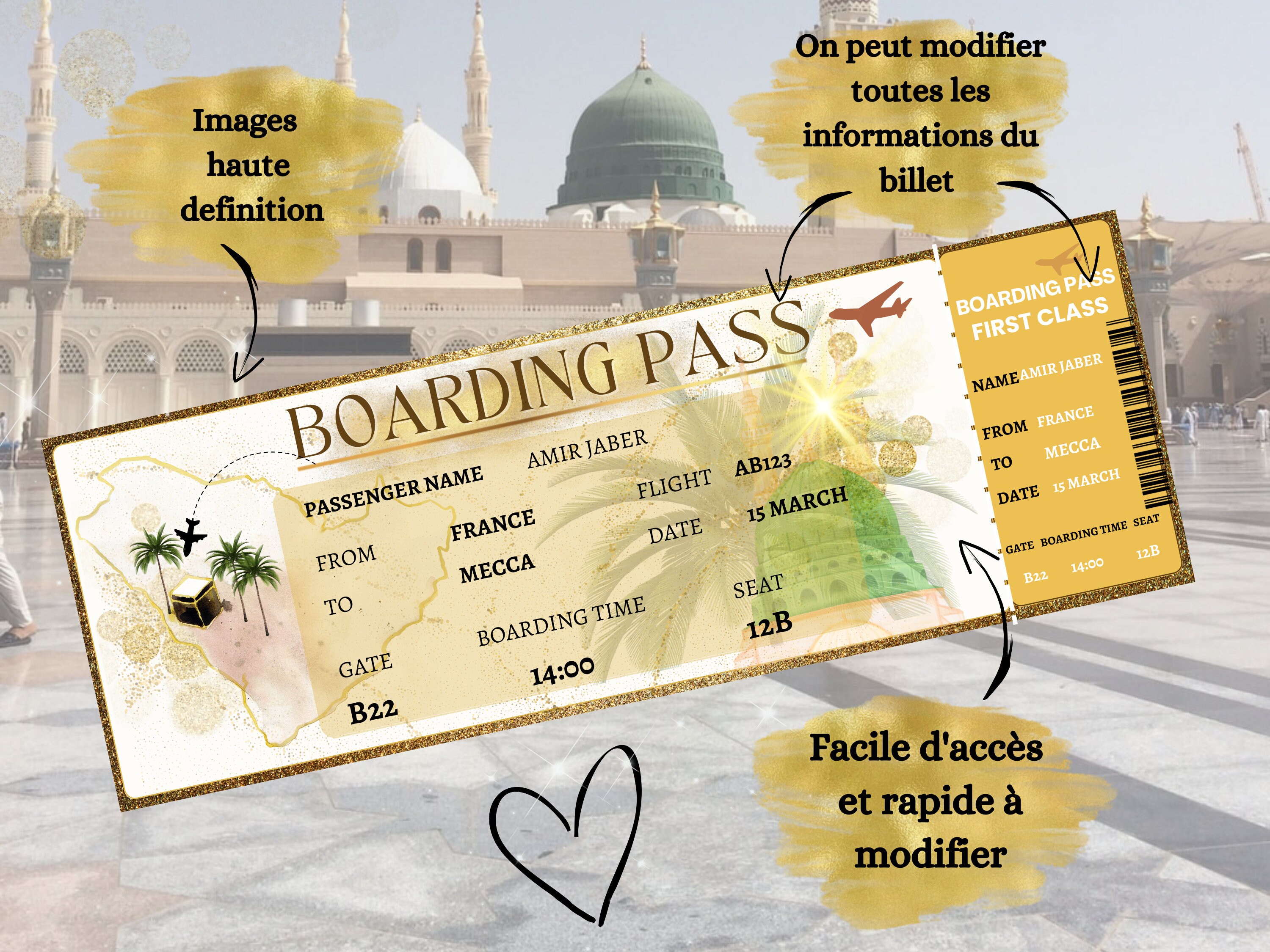 Editable Airplane Ticket, Hajj Ticket, Omra Gift, Hajj Gift, Muslim Couple, Hajj Gift, Muslim