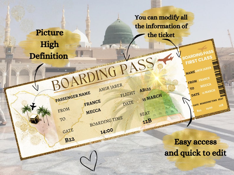 Editable Airplane Ticket, Hajj Ticket, Omra Gift, Hajj Gift, Muslim Couple, Hajj Gift, Muslim