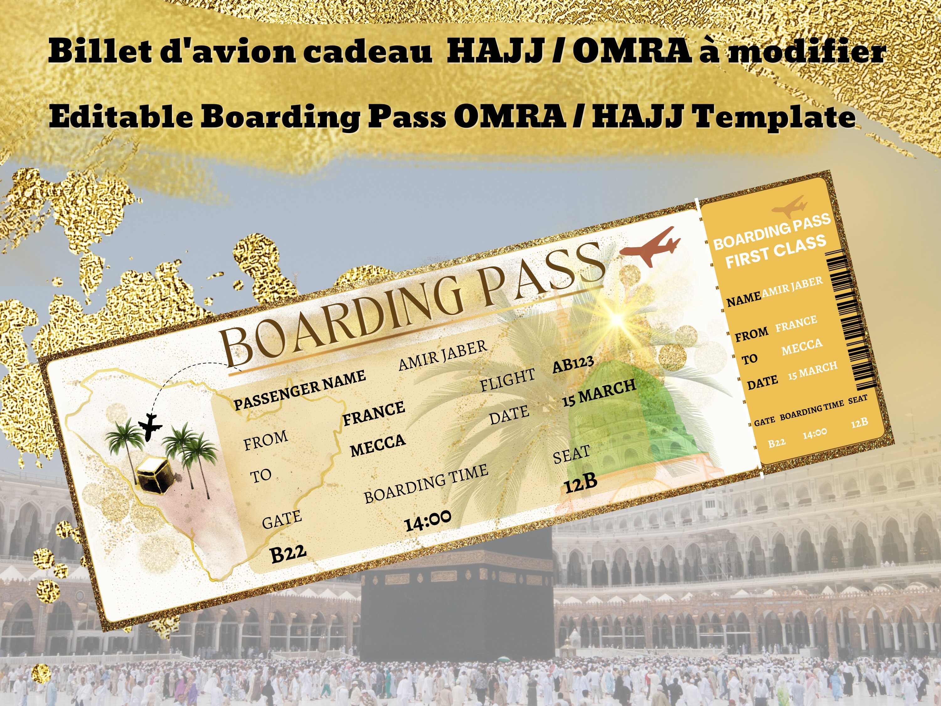 Editable Airplane Ticket, Hajj Ticket, Omra Gift, Hajj Gift, Muslim Couple, Hajj Gift, Muslim