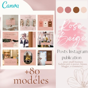 Instagram Post Templates | instagram | editable canvas | 80 post |old pink beige | instagram feed | easy to modify| in French