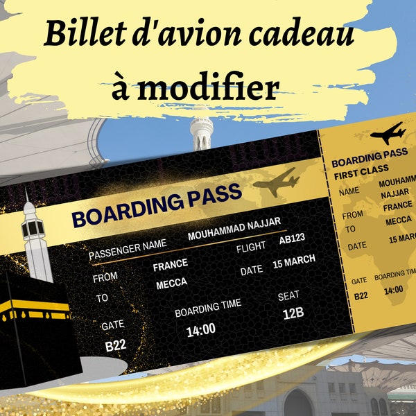 billet avion hajj, billet modifiable , cadeau hajj, cadeau musulman, umrah mubarak, cadeau omra, mecque, voyage mecca, umrah Gift