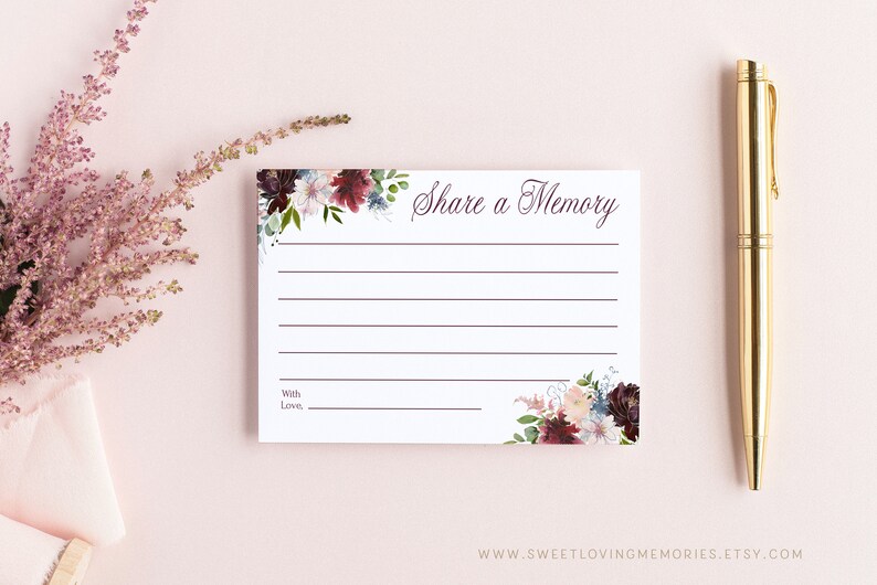 Printable Share a Memory Card Template Editable Burgundy and - Etsy