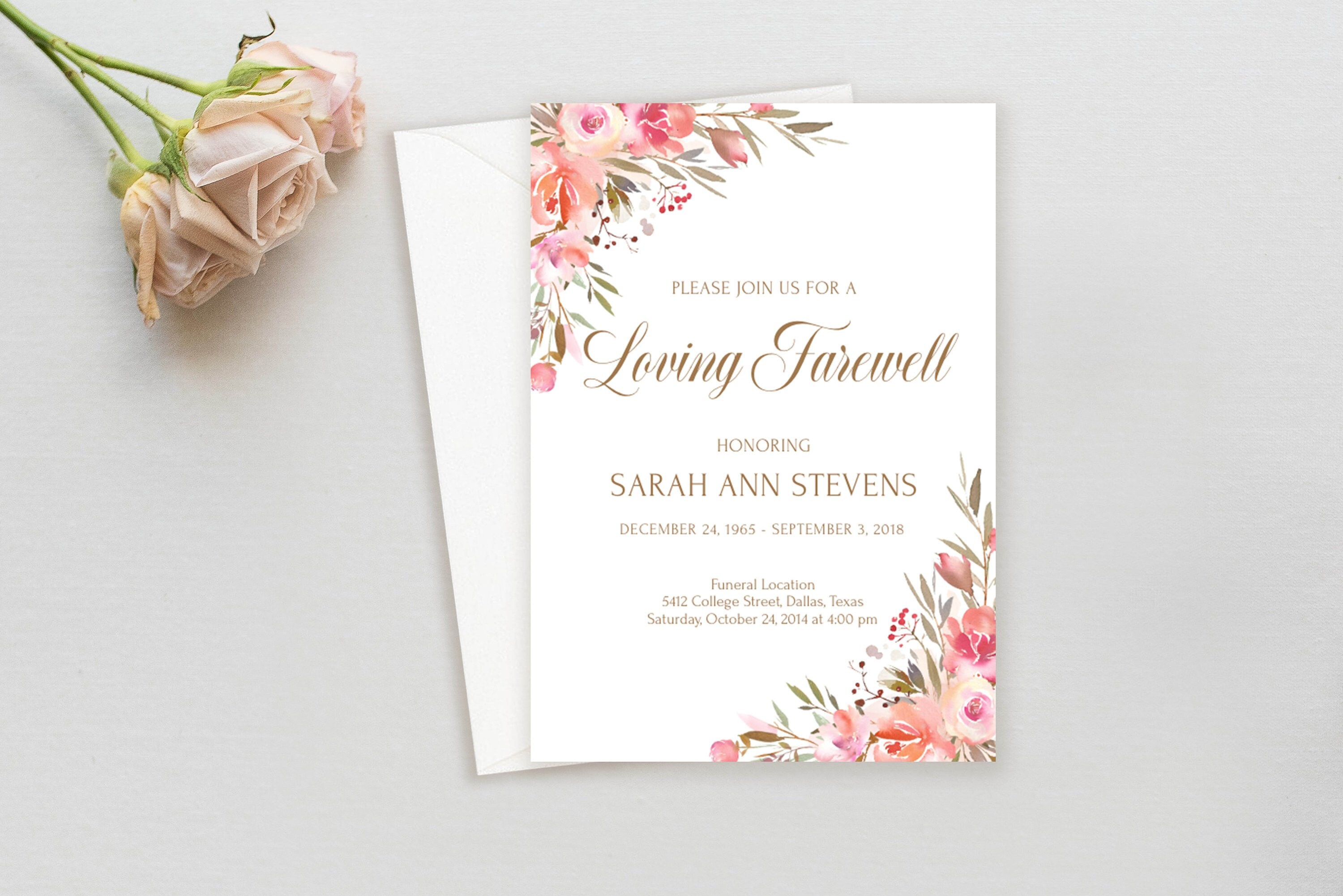 Printable Floral Funeral Announcement Template Celebration - Etsy