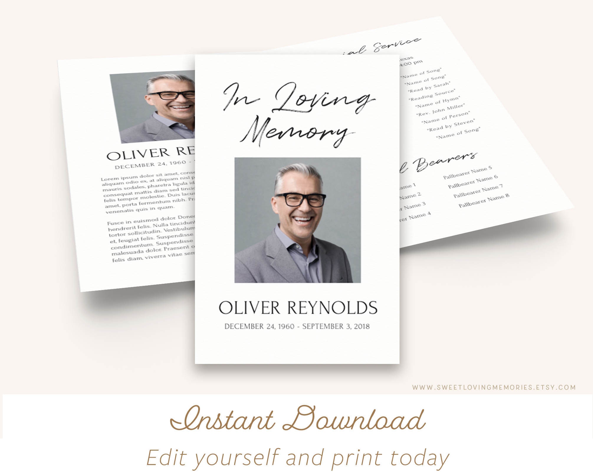 Minimal Printable Funeral Program Masculine Memorial Service Etsy