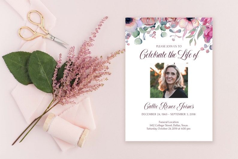 Printable Funeral Announcement Celebration of Life Photo Etsy