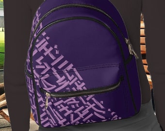 Zaino viola. Zaino casual in pelle vegana con motivo viola, zaino dal design moderno ed estetico, borsa color lavanda, regalo unico