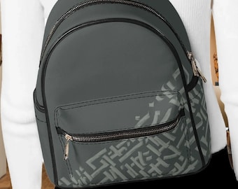 Zaino grigio elegante in pelle vegana con motivo geometrico e spallacci regolabili - resistente e compatto per l'uso quotidiano, borsa contemporanea